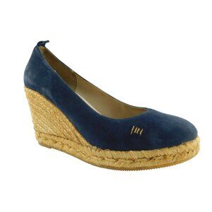 New Viscata Barcelona Deep Blue Suede Leather Espadrille Wedge Pumps 39